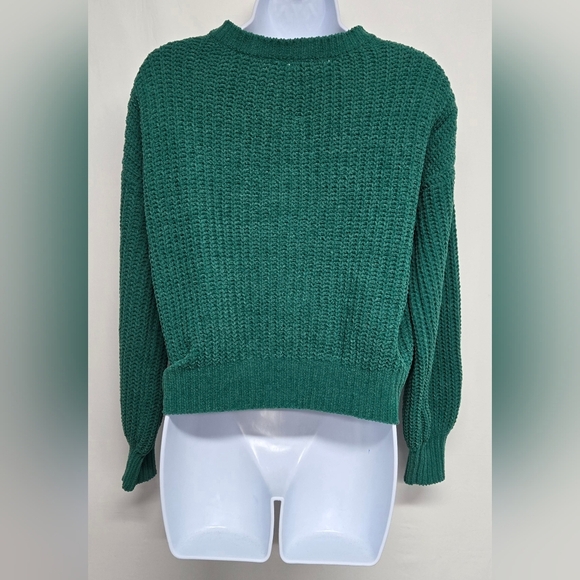 Derek Heart S Green Knit Sweater Cropped Long Sleeve V Neck - Picture 4 of 6